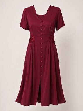 Vintage Sophia Rose Burgundy Midi Dress 18WP Button Front Short Sleeve Career